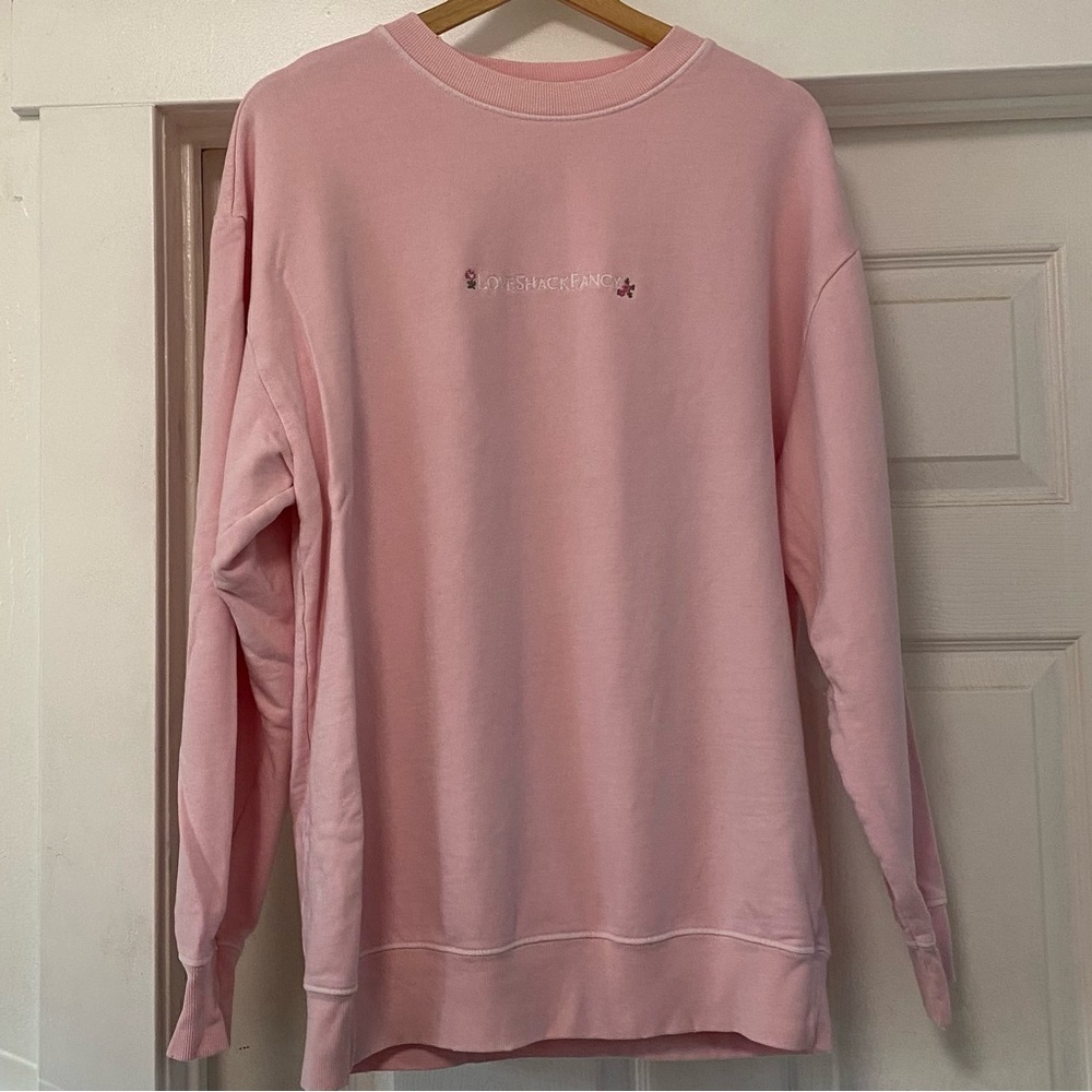LoveShackFancy Powder Pink Embroidered Palo Pullover Sweatshirt
